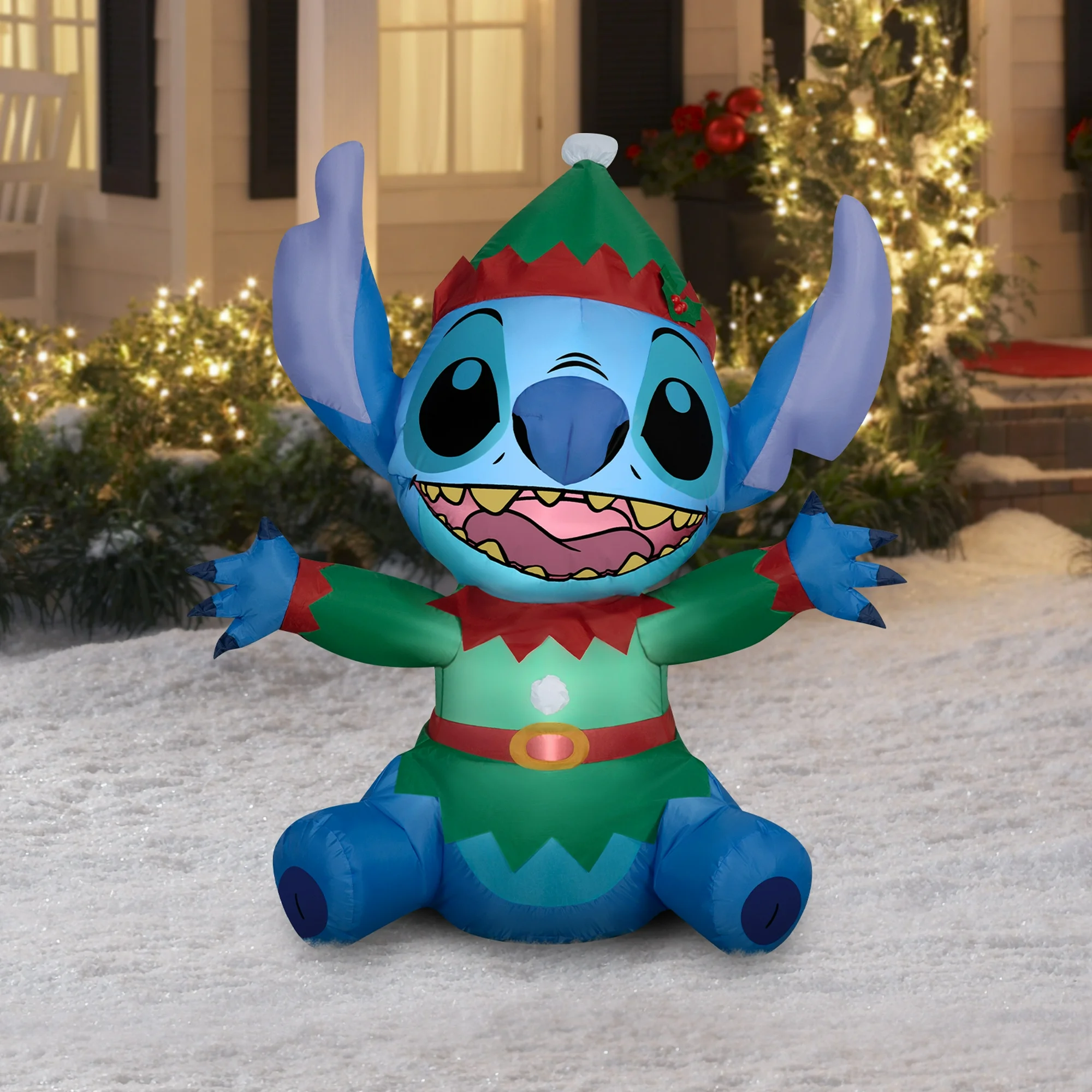 4.5 ft Stitch as Elf Christmas Airblown Yard Inflatable, Multicolor, by Disney