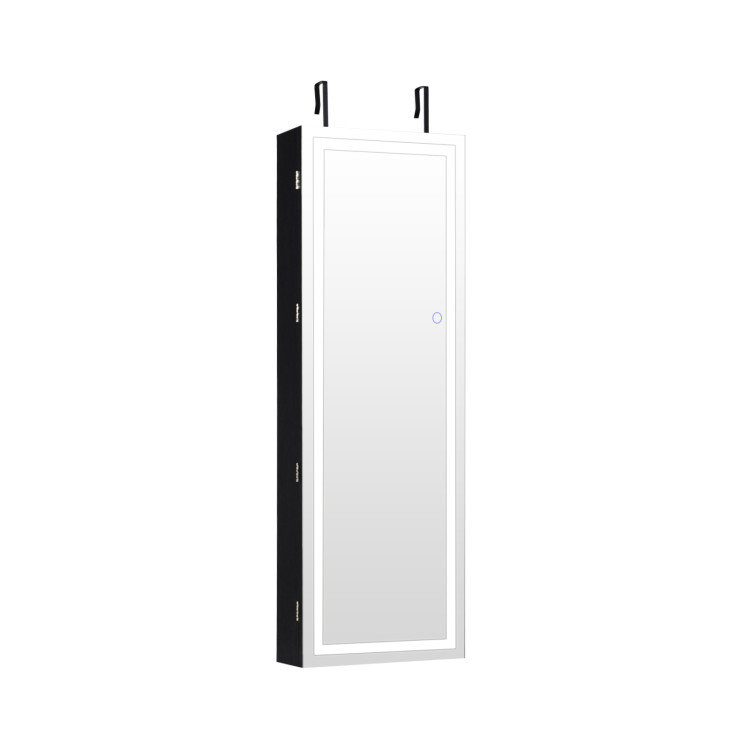 Mirrored Jewelry Armoire with Full Length Mirror and 2 Internal LED Lights
