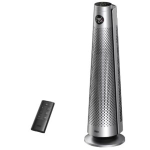 Dreo 1500W Solaris 818 Oscillating Ceramic 30" Indoor Space Heater for Home or Large Bedroom with Remote Control Silver: ETL Listed, 9 Settings