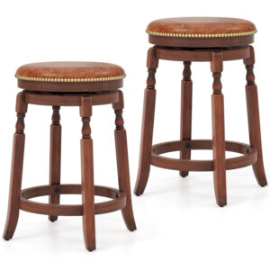 24/29 Inch Swivel Bar Stool Set of 4 with Upholstered Seat and Rubber Wood Frame