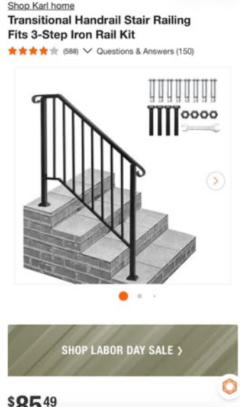 transitional handrail stir railing fits 3 step iron rail kit